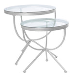 L&S Basics 10654 Nesting Table - 2Pcs Set / Silver With Tempered Glass