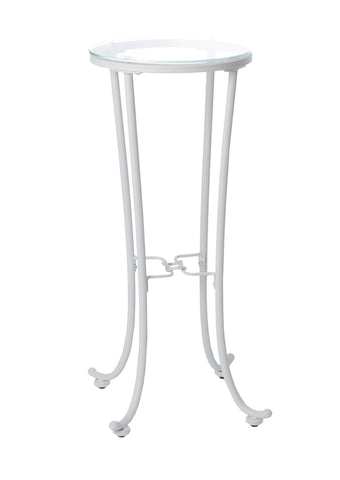 L&S Basics 10660 Accent Table - White Metal With Tempered Glass