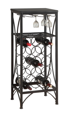 L&S Basics 10663 Home Bar - 40"H / Black Metal Wine Bottle And Glass Rack