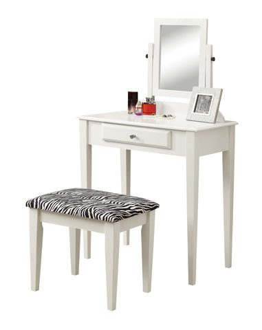 L&S Basics 10675 Vanity Set - 2Pcs Set / White With A Zebra Fabric Stool
