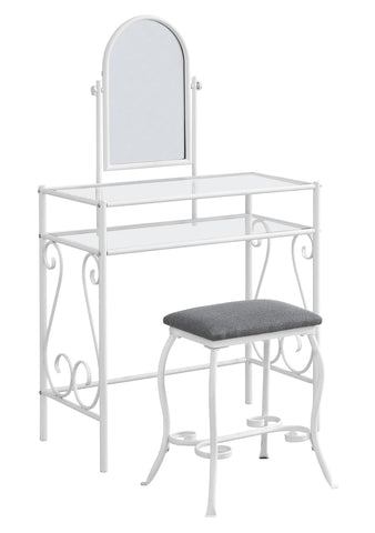 L&S Basics 10677 Vanity Set - 2Pcs Set / White Metal With Tempered Glass