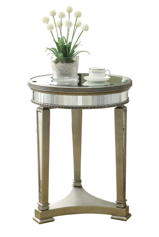 L&S Basics 10695 Accent Table - 20"Dia / Brushed Silver / Mirror