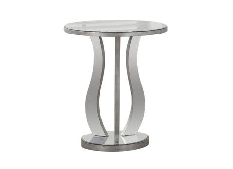 L&S Basics 10711 End Table - 20"Dia / Brushed Silver / Mirror