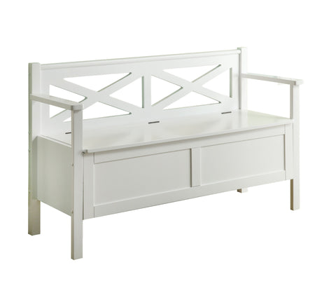 L&S Basics 10735 Bench - 50"L / White Solid Wood With Storage