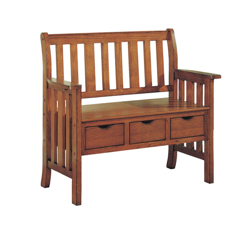 L&S Basics 10738 Bench - 41"L / Mission Oak Solid Wood With 3 Drawers