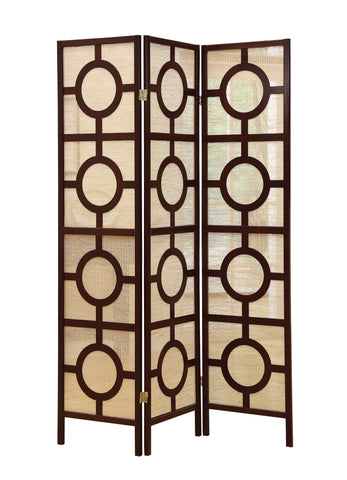 L&S Basics 10746 Folding Screen - 3 Panel / Cappuccino " Circle Design "