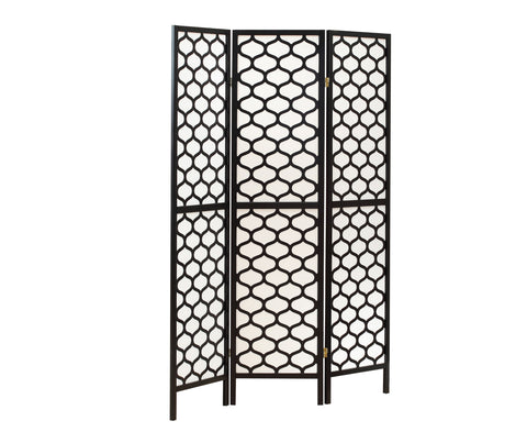 L&S Basics 10754 Folding Screen - 3 Panel / Black Frame " Lantern Design "