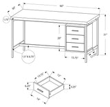 L&S Basics 10789 Computer Desk - 60"L / White / Silver Metal