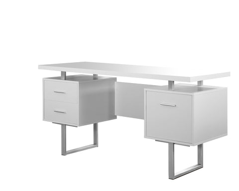 L&S Basics 10812 Computer Desk - 60"L / White / Silver Metal