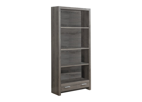 L&S Basics 10817 Bookcase - 71"H / Dark Taupe With A Storage Drawer