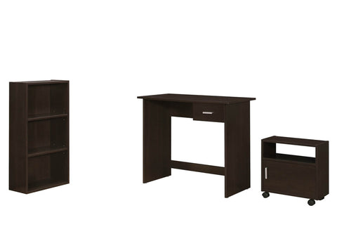 L&S Basics 10823 Computer Desk - 3Pcs Set / Cappuccino Desk/Bookcase/ Cart
