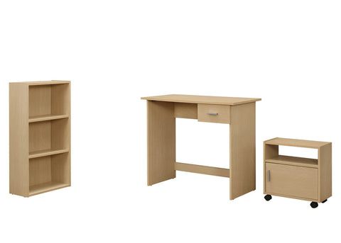 L&S Basics 10824 Computer Desk - 3Pcs Set / Maple Desk / Bookcase / Cart