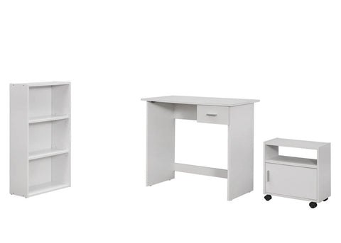 L&S Basics 10825 Computer Desk - 3Pcs Set / White Desk / Bookcase / Cart