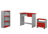 L&S Basics 10826 Computer Desk - 3Pcs / Red / Silver Desk / Bookcase/ Cart