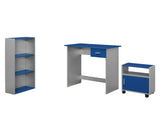 L&S Basics 10827 Computer Desk - 3Pcs / Blue / Silver Desk/ Bookcase/ Cart