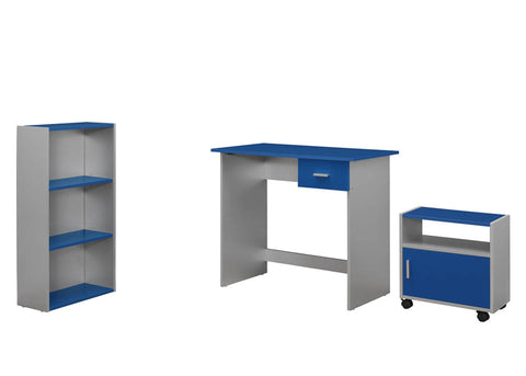 L&S Basics 10827 Computer Desk - 3Pcs / Blue / Silver Desk/ Bookcase/ Cart