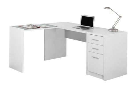 L&S Basics 10843 Computer Desk - White Corner With Tempered Glass