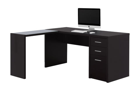 L&S Basics 10844 Computer Desk - Cappuccino Corner With Tempered Glass