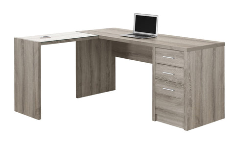 L&S Basics 10845 Computer Desk - Dark Taupe Corner With Tempered Glass