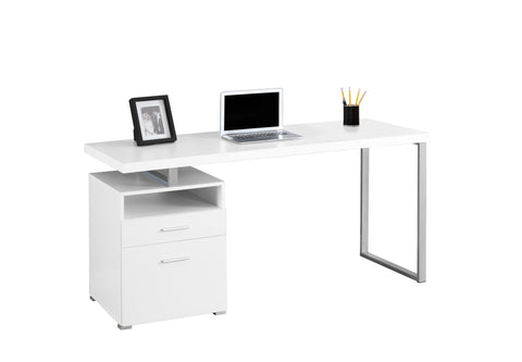L&S Basics 10848 Computer Desk - 60"L / White / Silver Metal