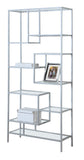 L&S Basics 10859 Bookcase - 72"H / Silver Metal With Tempered Glass