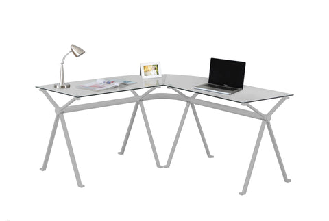 L&S Basics 10864 Computer Desk - Silver Metal With Tempered Glass