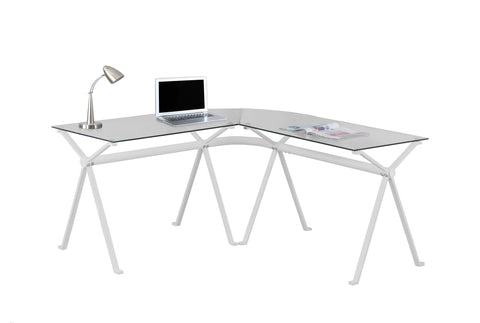 L&S Basics 10865 Computer Desk - White Metal With Tempered Glass