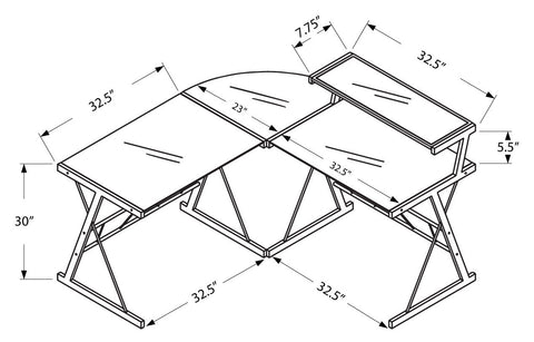 L&S Basics 10868 Computer Desk - Black Metal Corner With Tempered Glass