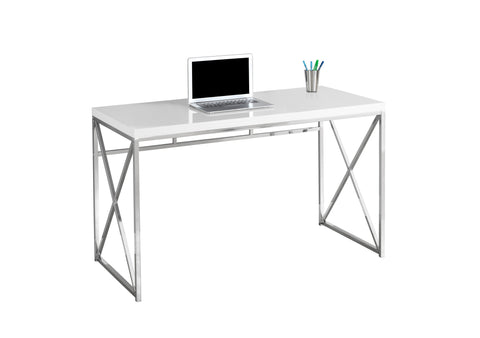 L&S Basics 10877 Computer Desk - 48"L / Glossy White / Chrome Metal