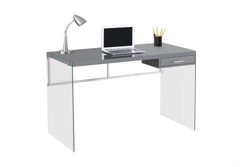 L&S Basics 10879 Computer Desk - 48"L / Glossy Grey / Tempered Glass