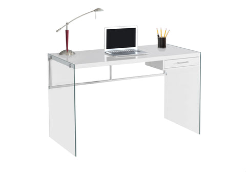 L&S Basics 10880 Computer Desk - 48"L / Glossy White / Tempered Glass