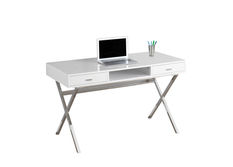L&S Basics 10881 Computer Desk - 48"L / Glossy White / Chrome Metal