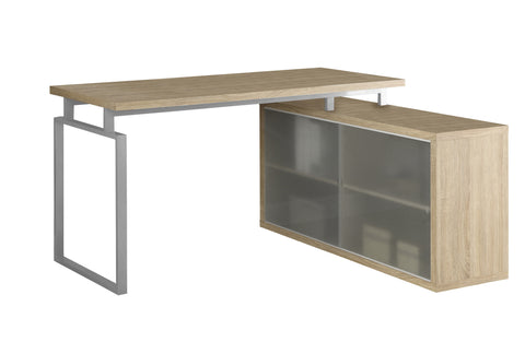 L&S Basics 10886 Computer Desk - Natural Corner With Frosted Glass