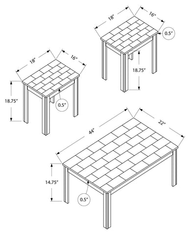 L&S Basics 10917 Table Set - 3Pcs Set / Black / Grey Marble-Look Top