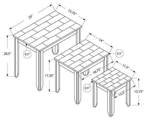 L&S Basics 10928 Nesting Table - 3Pcs Set / Cappuccino Marble Top