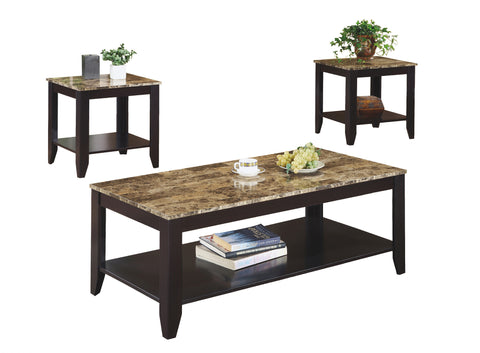 L&S Basics 10930 Table Set - 3Pcs Set / Cappuccino / Marble-Look Top