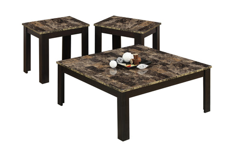 L&S Basics 10932 Table Set - 3Pcs Set / Cappuccino / Marble-Look Top