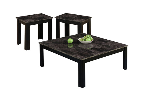 L&S Basics 10933 Table Set - 3Pcs Set / Black / Grey / Marble-Look Top