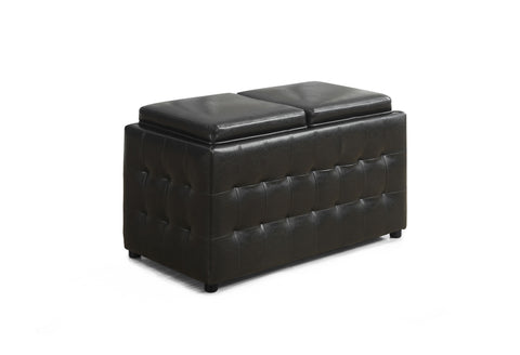 L&S Basics 11172 Ottoman - 32"L / Storage Trays / Dark Brown Leather-Look