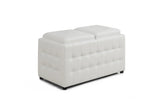 L&S Basics 11173 Ottoman - 32"L / Storage Trays / White Leather-Look