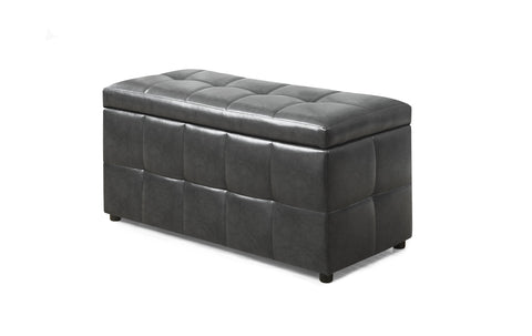 L&S Basics 11192 Ottoman - 38"L / Storage / Charcoal Grey Leather-Look